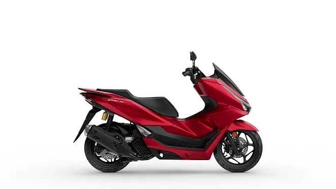 Buy a scooter at Honda Motorrad Zürich – red 125cc motor scooter with automatic transmission, side view