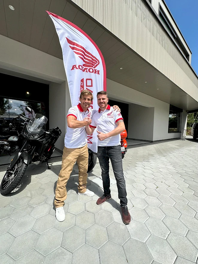 Collecting a Honda motorbike after the test ride at Honda Motorrad Zurich in Volketswil