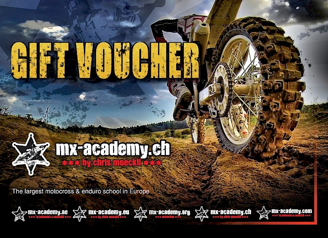Motorcycle gift voucher from the MX-Academy for a riding course or motocross day