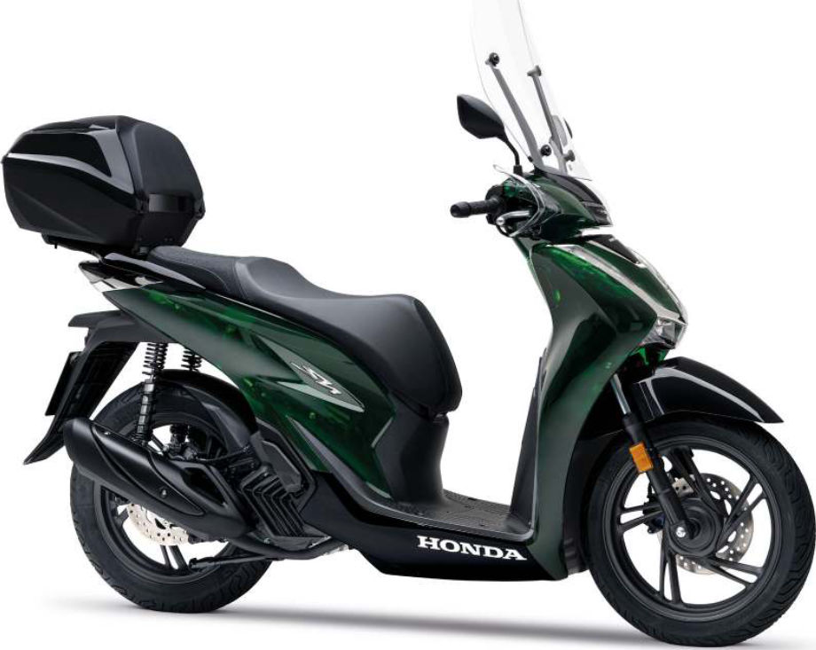 Scooter Honda SH125 avec accessoires d’origine : top case 35 l et bulle