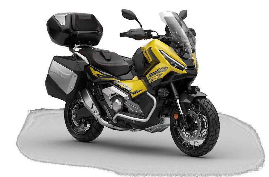 Honda X-ADV 750 with top box, panniers, screen and crash bars from the Honda accessory packs